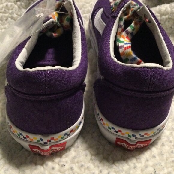 Vans Sneakers Old Skool Rainbow Checkerboard Purple Skate Shoes Kid's Size 2 NEW - Picture 4 of 5